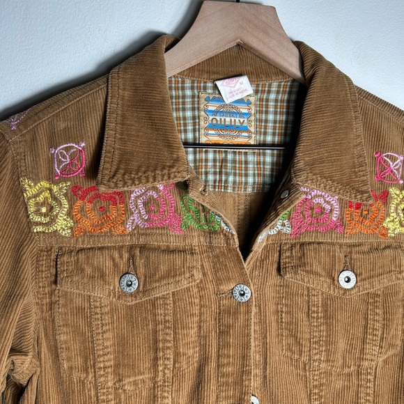 Corduroy Jacket Oilily Embroidery Unique Size Medium Brown Tan - Picture 2 of 6